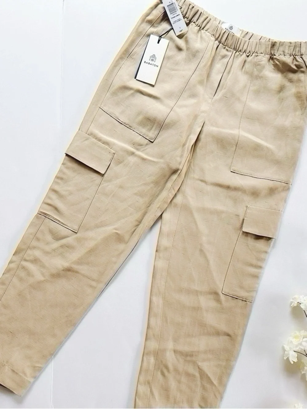 NEW Aritzia Babaton Titan Linen Cargo Pants Humus Beige